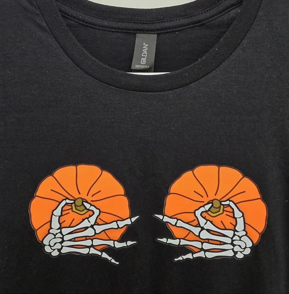 Halloween Pumpkin Boobs With Skeleton Hands